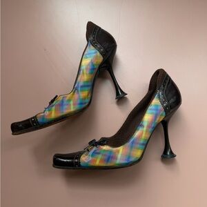 Miu Miu FW1999 Holographic Rainbow & Brown Patent Leather Heels